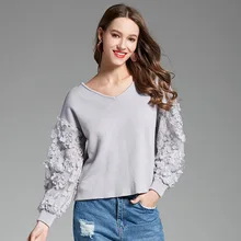 New Autumn Winter V Neck Puff Sleeve Knitting Pullovers Chiffon Sleeves Sweet Women Sweater Ladies Solid Jumpers 2020 Pull Femme New Autumn Winter V Neck Puff Sleeve Knitting Pullovers Chiffon Sleeves Sweet Women Sweater Ladies Solid Jumpers 2020 Pull Femme