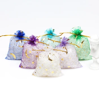 

50pcs/lot Stars & Moon Design Organza Bags Jewelry Packaging Bags Wedding Party Decoration Drawable Bags Gift Pouches