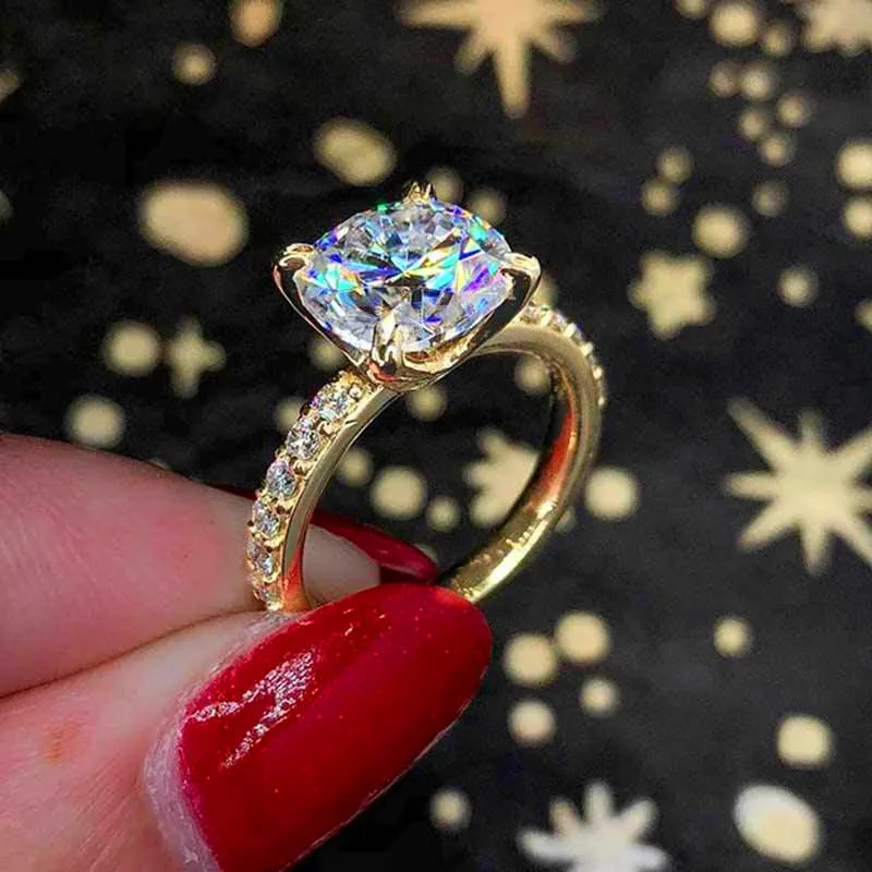

Luxury Female Crystal White Zircon Ring Classic Yellow Gold Color Wedding Ring Unique Style Engagement Rings For Women