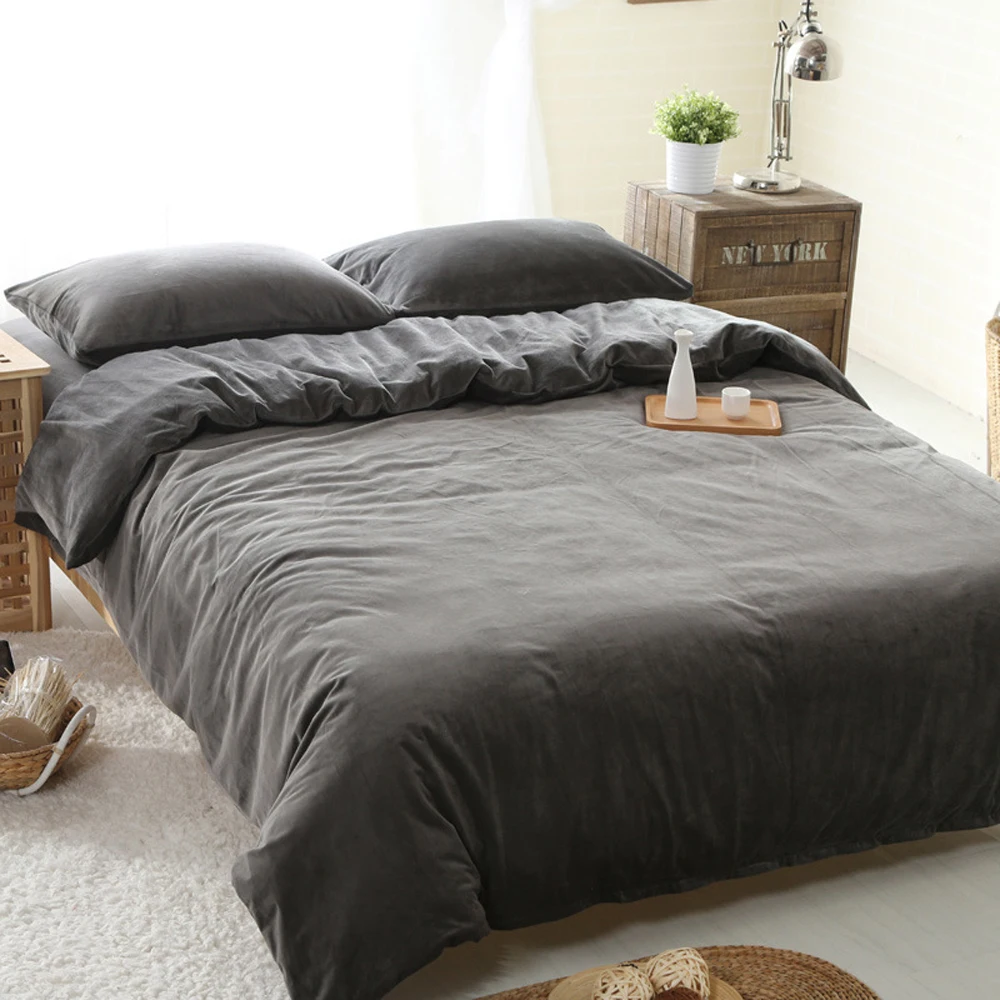 

Home Textiles Velvet Four Piece Suit Flannel Winter Short Plush Thickening and Warmth Retention Bedding Set Pure Color