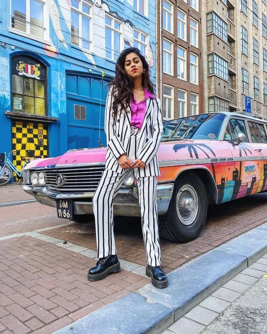 Black White Striped Blazer Suits Women 
