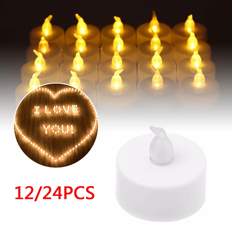 12 В/24 шт./компл. беспламенные Свечи светодиодный Батарея управляемая электрическая Чай огни искусственные без пламени на день рождения Свадебная вечеринка
