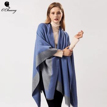 

Fashion Brand Designer Blue Poncho Feminino Inverno 2019 Winter Scarf Women Thick Blanket pashmina cashmere shawl