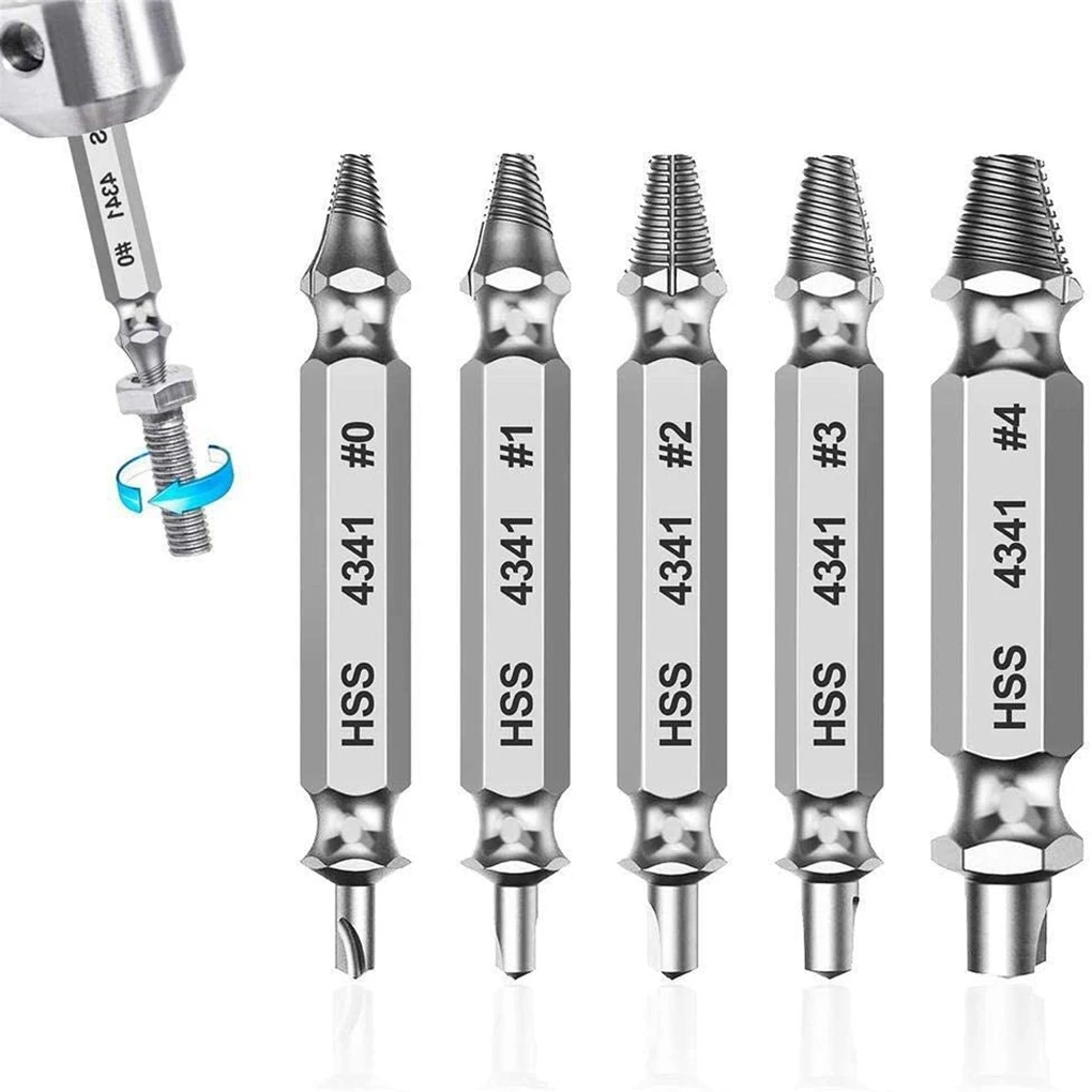 5 Pcs/set Damaged Screw Extractor Drill Bit Set Stripped Broken Screw Bolt Remover Extractor Easily Take Out Demolition Tools