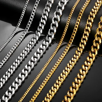 

Necklaces for Men Women Black Gold Silver Color Stainless Steel Curb Cuban Chains Mens Necklace Jewelry 3/5/7mm LKNM08