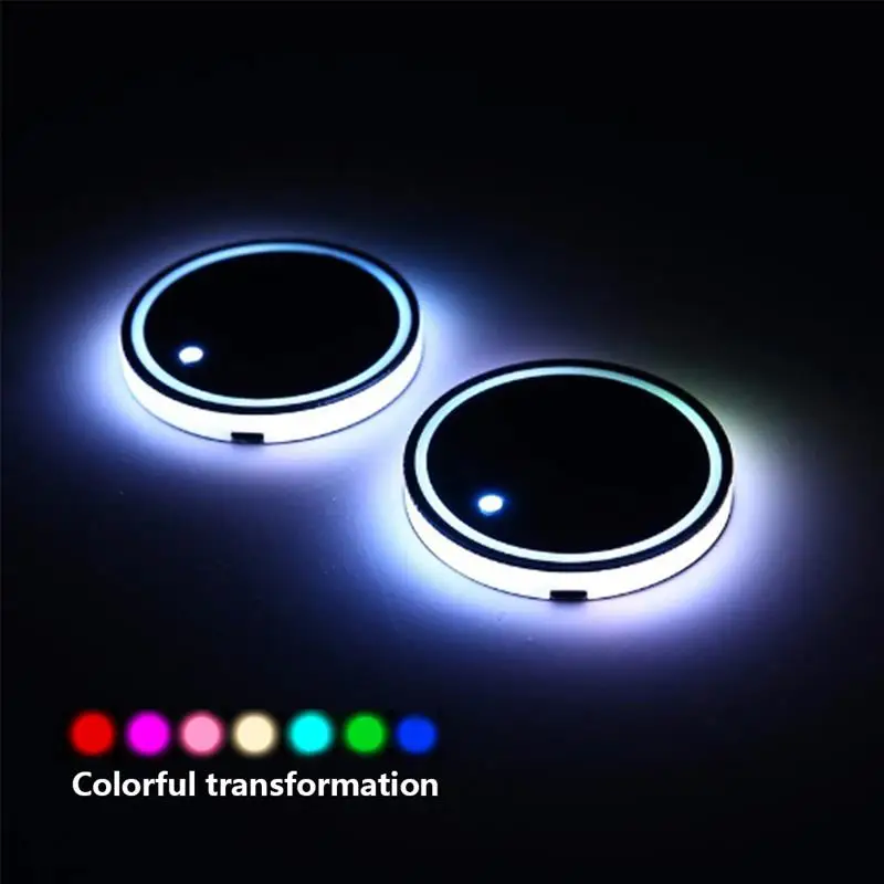 2X Автомобильный светодиодный светильник подстаканник Автомобильный интерьер USB Красочный атмосферный светильник s лампа держатель для напитков Противоскользящий коврик авто товары