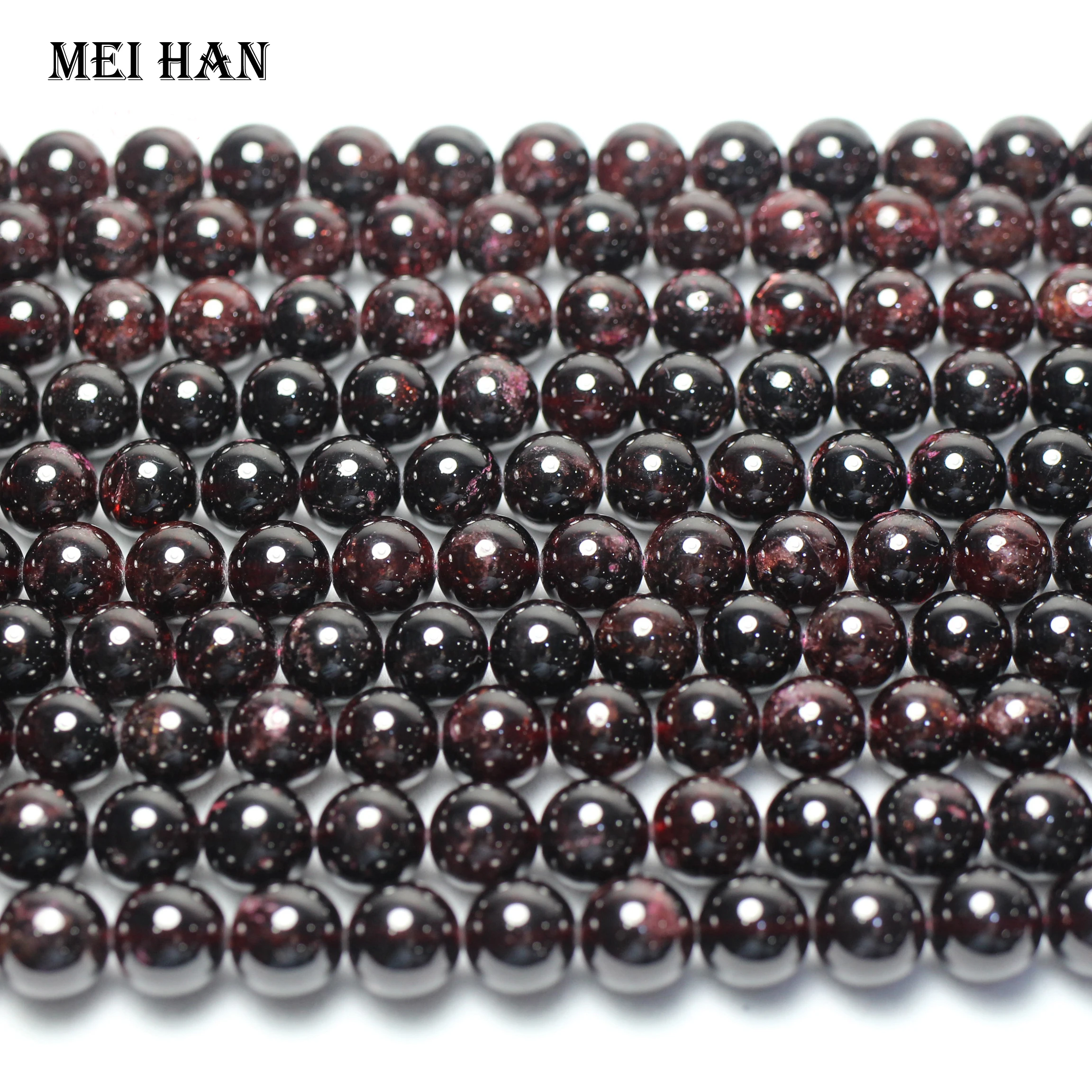 Meihan Genuine Natural Red Garnet  Smooth Round Loose stone beads for jewelry DIY making design wholesale 3