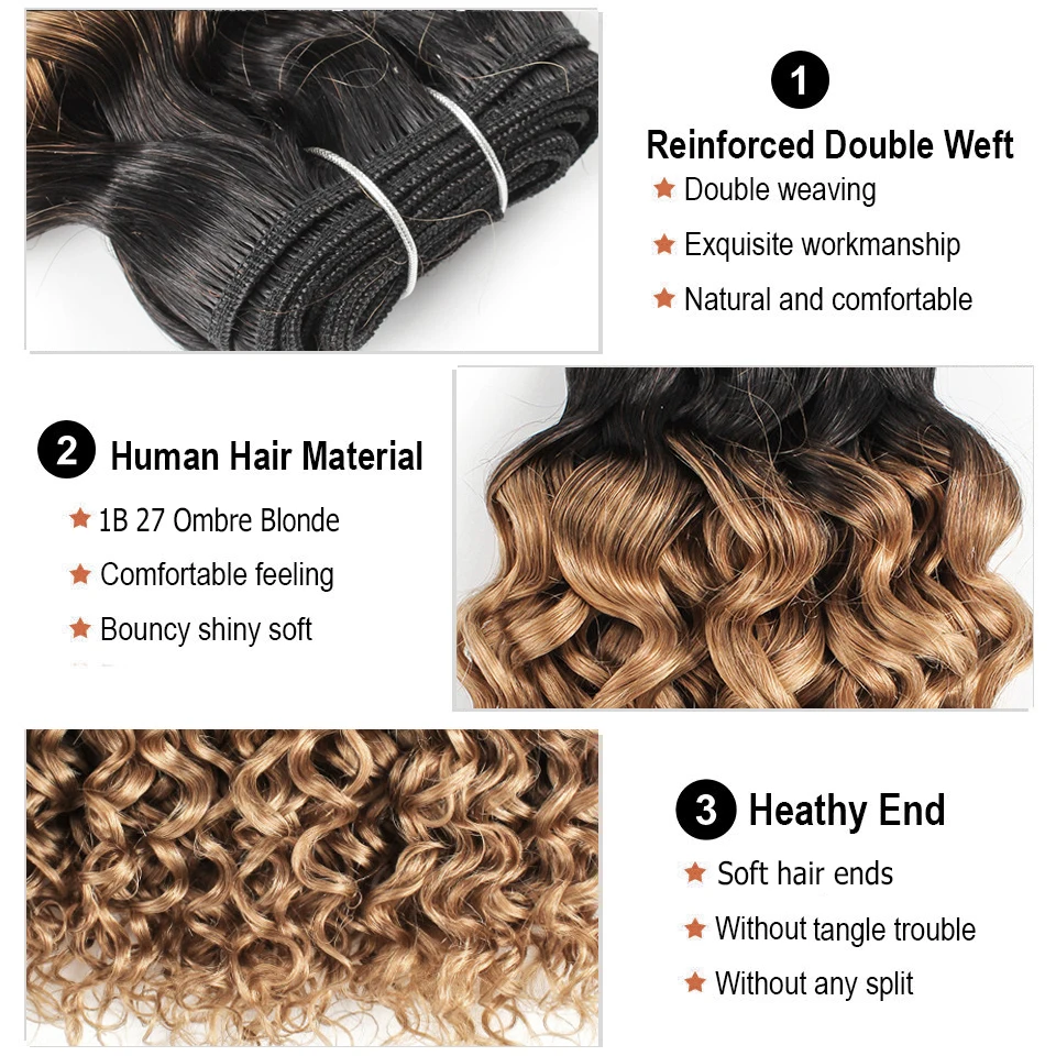 Коллекция Bobbi 50 г/шт. 4 пряди с закрытием T 1B 27 Ombre медовый блонд темно коричневый
