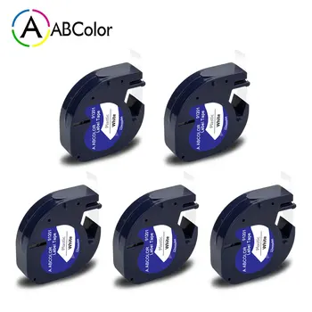 

A ABCOLOR 5PK Compatible 91201 91221 91331 Label Tape Black on White For Dymo LetraTag Labels 12mm For Dymo LetraTag Label Maker