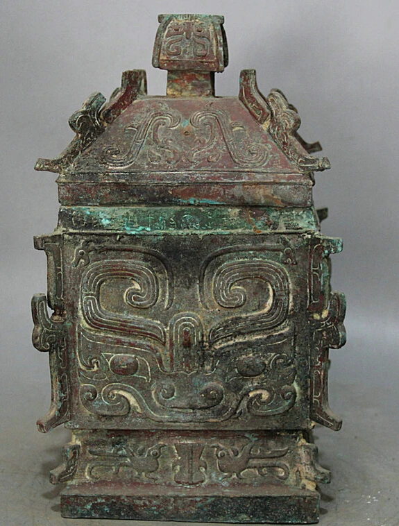 song voge gem S2182 14&quot Ancient Chinese dynasty Bronze square Bird water food vessel Pot Jar Crock | Дом и сад