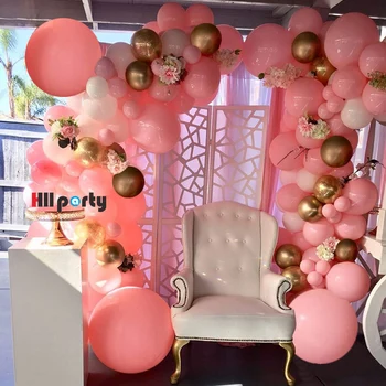 

120Pcs Pastel Macaron Pink Balloon Garland Arch Chrome Metallic Gold Ballon For Wedding Anniversary Party Decoration Backdrop
