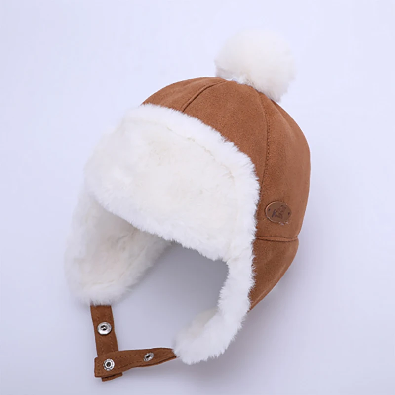 Детская зимняя шапка, теплые детские плюшевые шапки высокого качества для маленьких мальчиков, утолщенные шапки для девочек, вязаная шапочка с помпоном, милая Кепка для мальчика - Цвет: camel