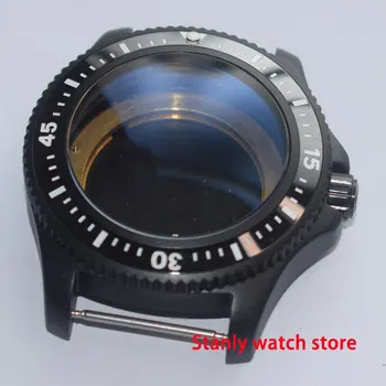 

Solid 44mm black pvd coated stainless steel watch case fit ETA 2836 2824 Miyota 8215 821A automatic movement