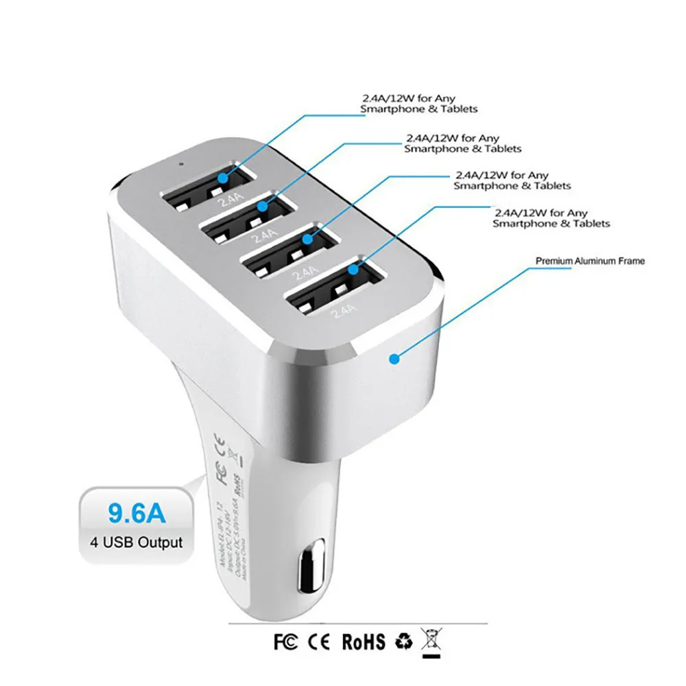 9.6A 48 Вт 4 USB порта светодиодный быстрое автомобильное зарядное устройство для смартфона планшета быстрое зарядное устройство автомобильные аксессуары для iPhone для huawei# Ger