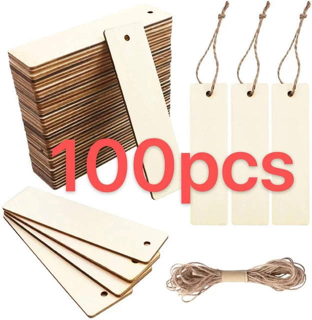 Wood Blank Bookmarks Rectangle Shape Hanging Tags Unfinished Wooden Book  Markers Ornaments with Holes and Ropes for DIY Crafts