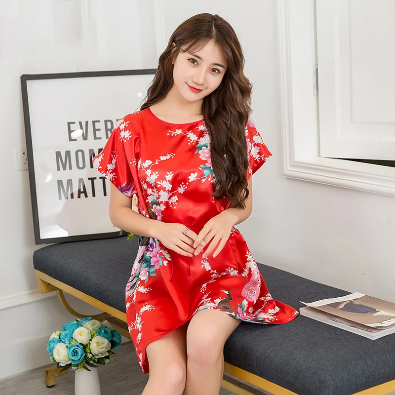 Round Neck Oriental Japanese Yukata Dress for Woman Kimono Bridesmaid Pajamas Short Sleeve Satin Silk Sexy Home Wear Nightgown - Цвет: Color6