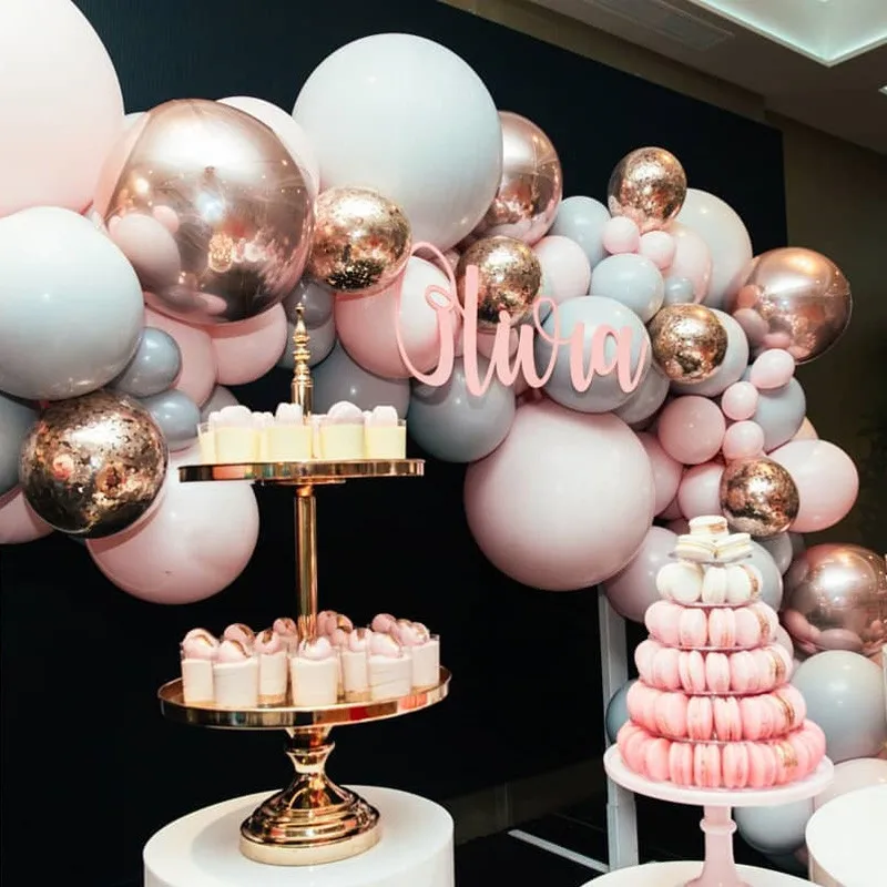 158 шт Розовый Макарон Арка с воздушными шарами гирлянда серый розовое золото воздушный шар "Конфетти" для ребенка 1-й День рождения украшения для свадебной вечеринки