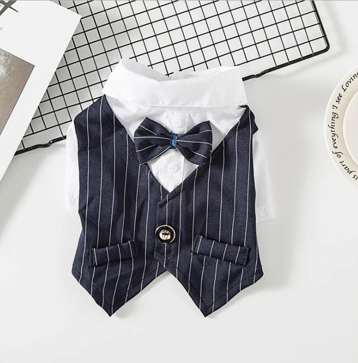 navy blue-one button HEYPET официальная одежда для собак Свадебный собачий костюм Одежда для питомца смокинг для маленьких средних собак для Мопсов, французских бульдогов галстук-бабочка одежда для собак - Цвет: navy blue-one button