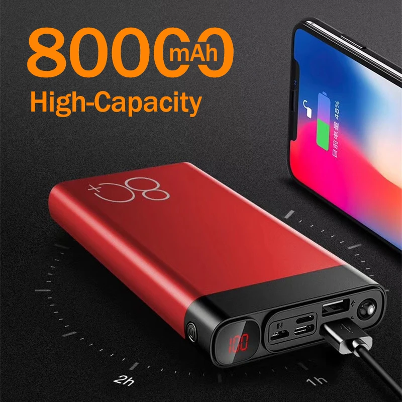 best battery pack 80000mAh Power Bank Battery Panel Portable Outdoor Fast Charger Large-Capacity Powerbank for Samsung IPhone Xiaomi power bank 50000mah