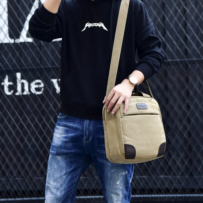 

Men Single-shoulder Canvas Bag Multi-Compartment MEN'S Messenger Bag Retro Casual Men's Bag Large Capacity Verticle 7009