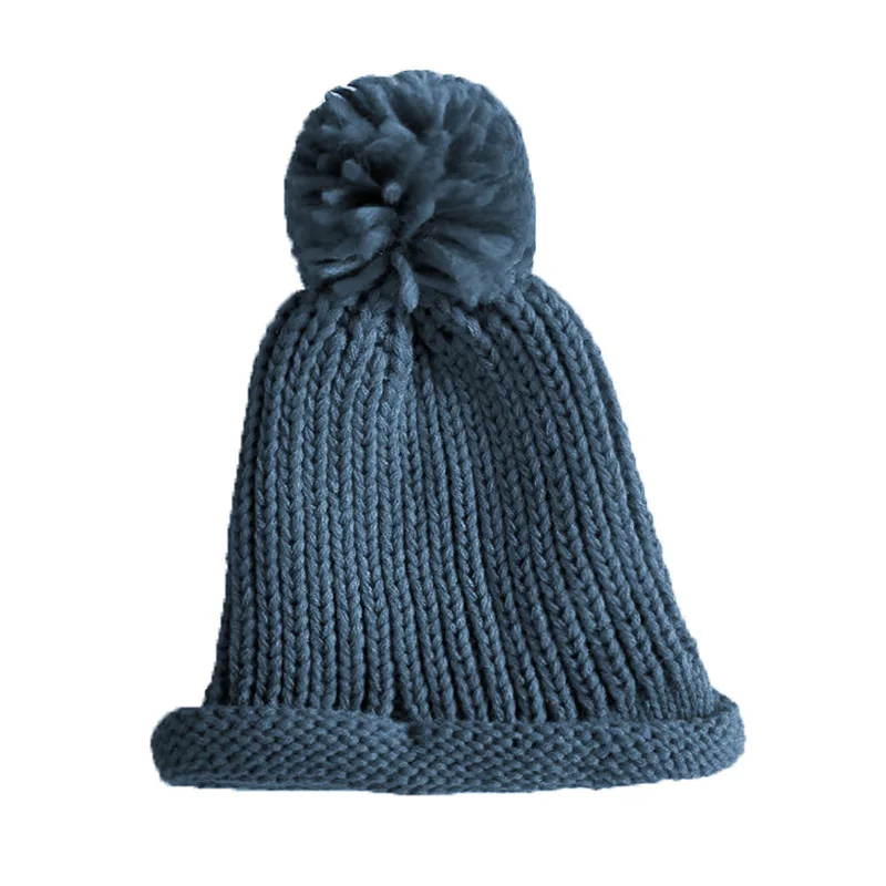 Для малышей, младенцев, детей Gorro, защищающая малыша от солнца с меховыми помпонами для осень-зима толстые, теплые, милые, миленькие в японском стиле(«леденцового цельного цвета Цвет шерстяные шапки для маленьких мальчиков и девочек вязаная шапка - Цвет: 12