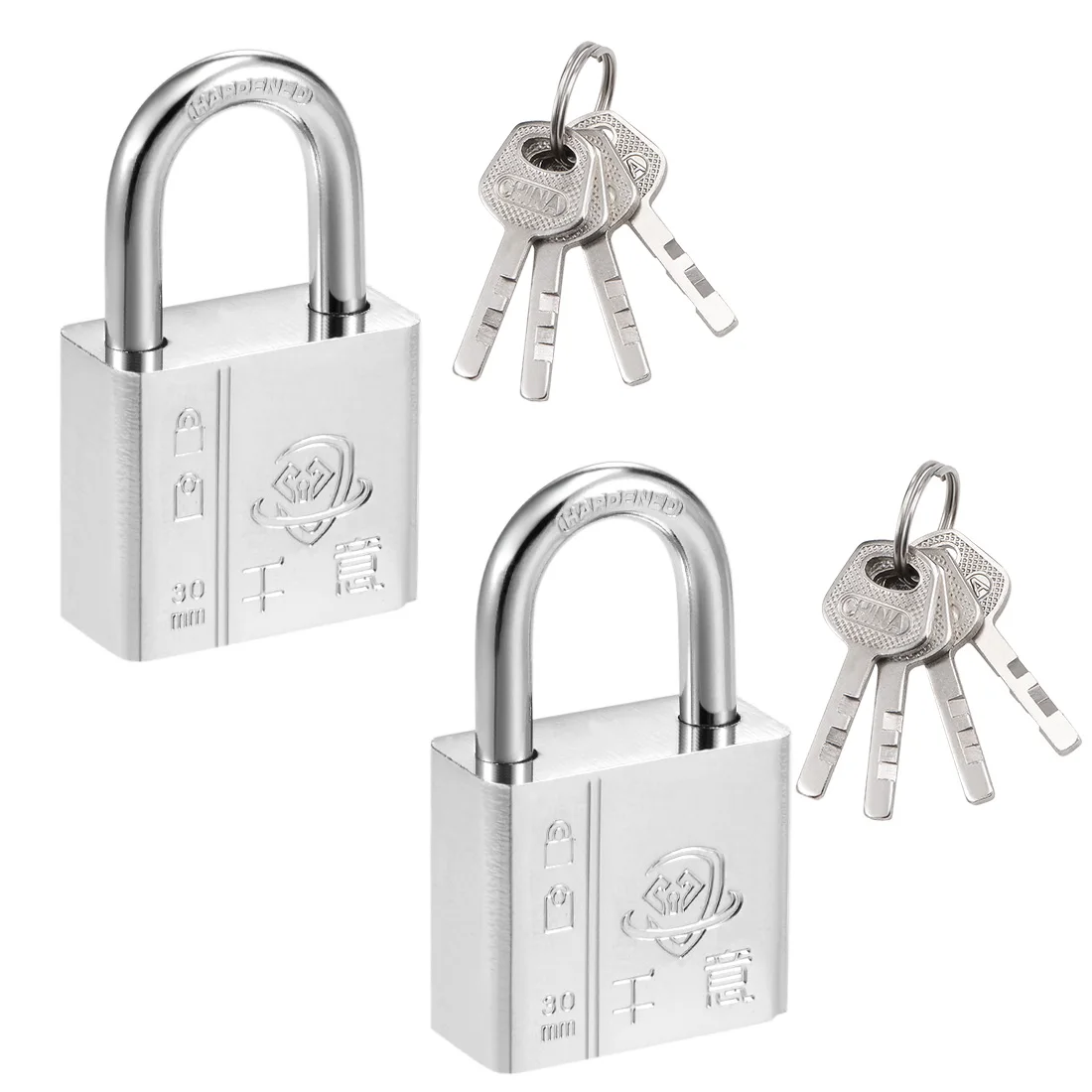 

uxcell Steel Padlock, Keyed Different, 30mm Wide Chrome Finish Harden Shackle, 2Pcs