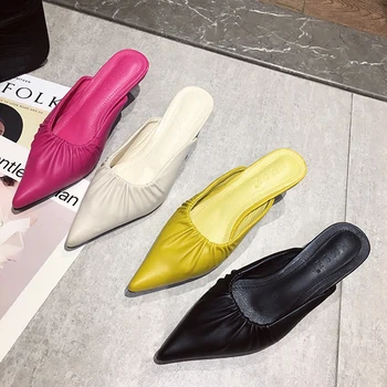 

Slippers Women Outside Summer Slippers 2020 New Fashion Thin Low Heels Pointed Toe Slip On Fashion Casual Slides Ladies Mules