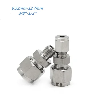 

2Pcs 3/8"-1/2" OD (9.52mm-12.7mm) Double Ferrule Tube Straight Compression Fitting Coupler SS Pipe Connector Stainless Steel 304