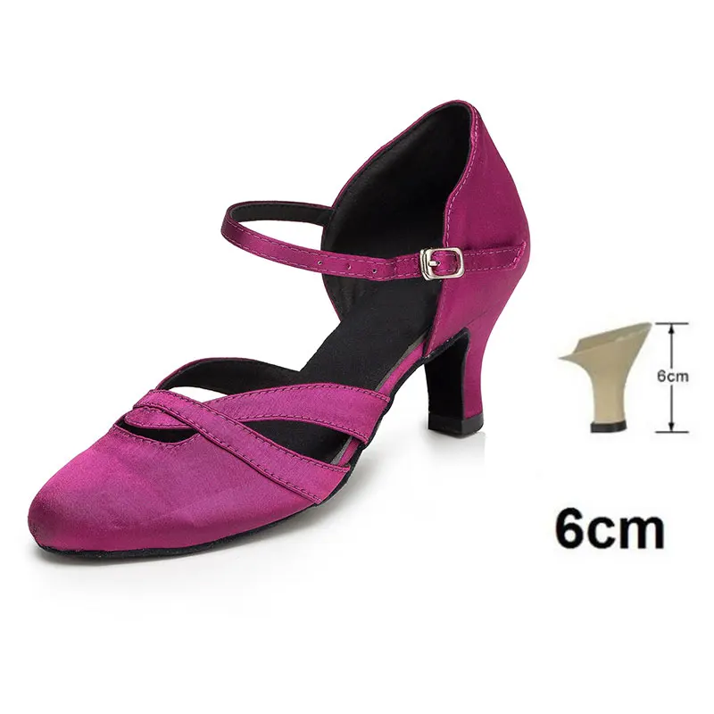 Purple 6CM HROYL Женская танцевальная обувь, танцевальная обувь для латинских танцев, танго, танцевальная обувь на каблуке, шелковая печать, сальса, Свадебная вечеринка, танцевальная обувь,, 6-10 см - Цвет: Purple 6CM