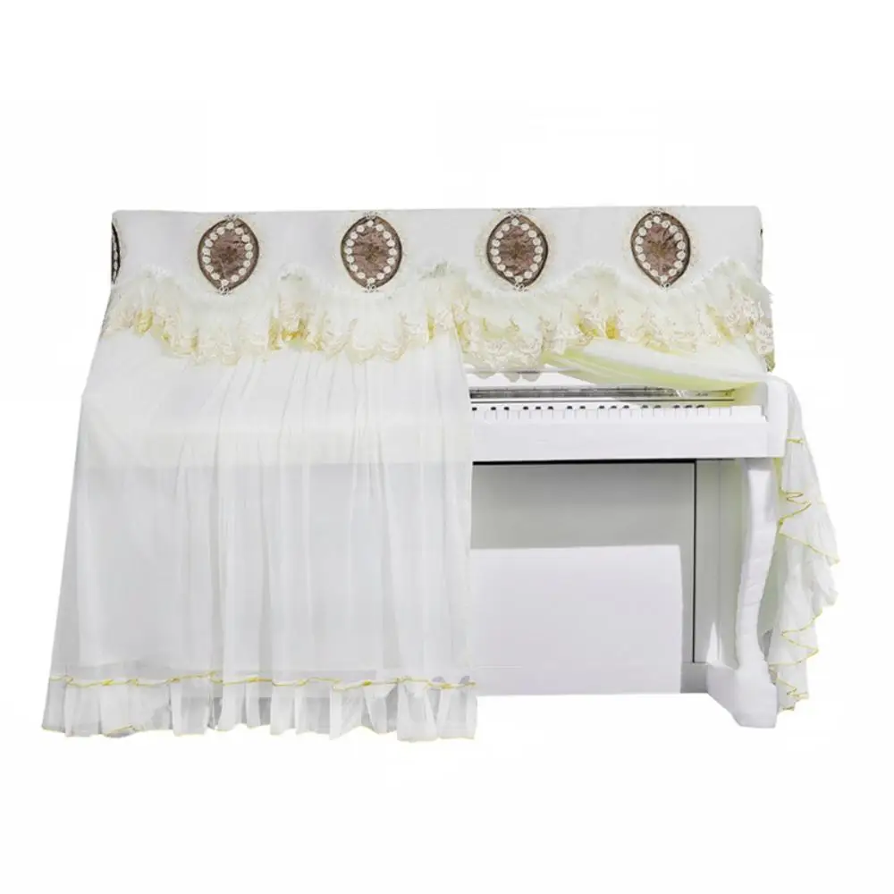 

Beige Embroidery Grand Piano Cover Printing Lace Piano Full Cover Luxurious Dustproof Piano Decorative Cover