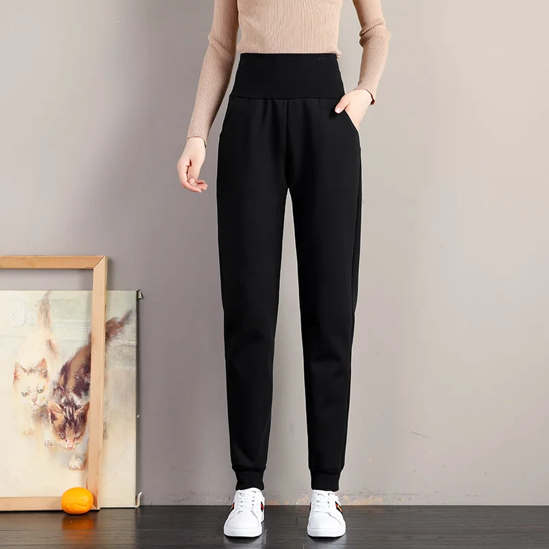 

Stacked Sweatpants Casual Warm Winter Harem Pants Female Jogger Women Thick Lambskin Cotton Sports High Waist Trousers Cashmere