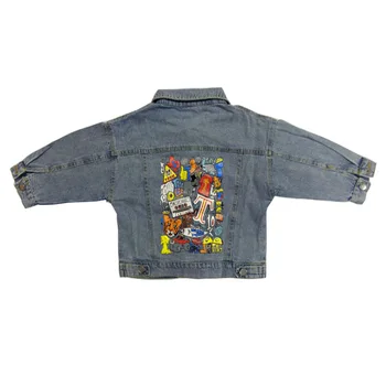 

WLG Boys Girls Jacket Kids Cartoon Coat Spring Autumn Denim Blue Long Sleeve Outerwear Baby Fashion All Match Clothes for 2-7T