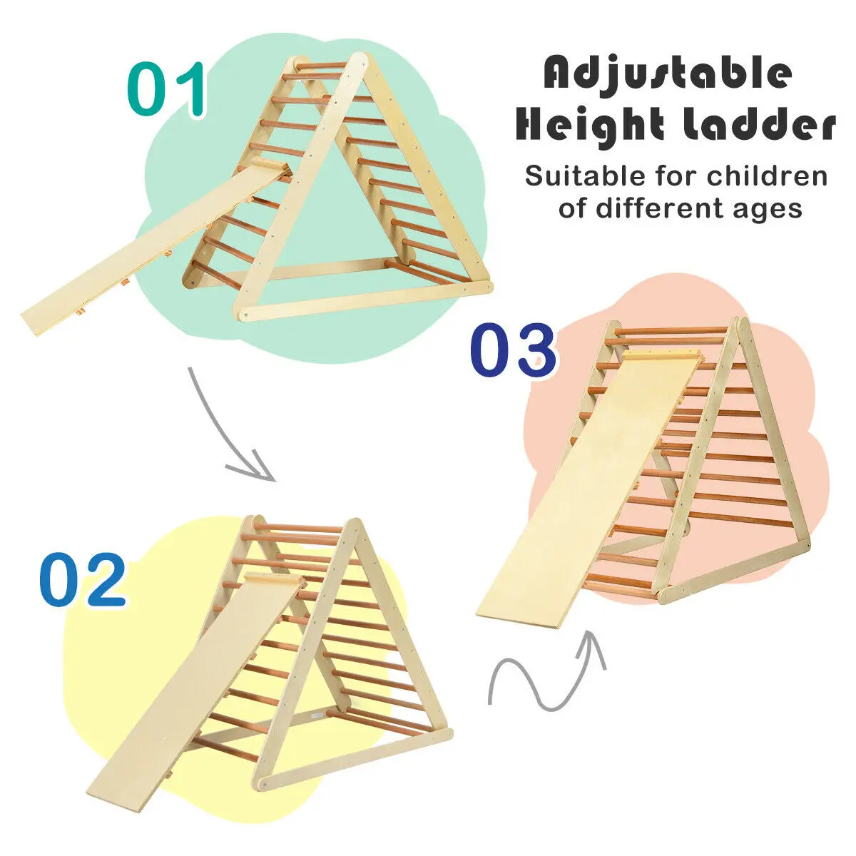 Foldable Wooden Climbing Triangle Indoor Home Climber with Ladder for Toddler Baby