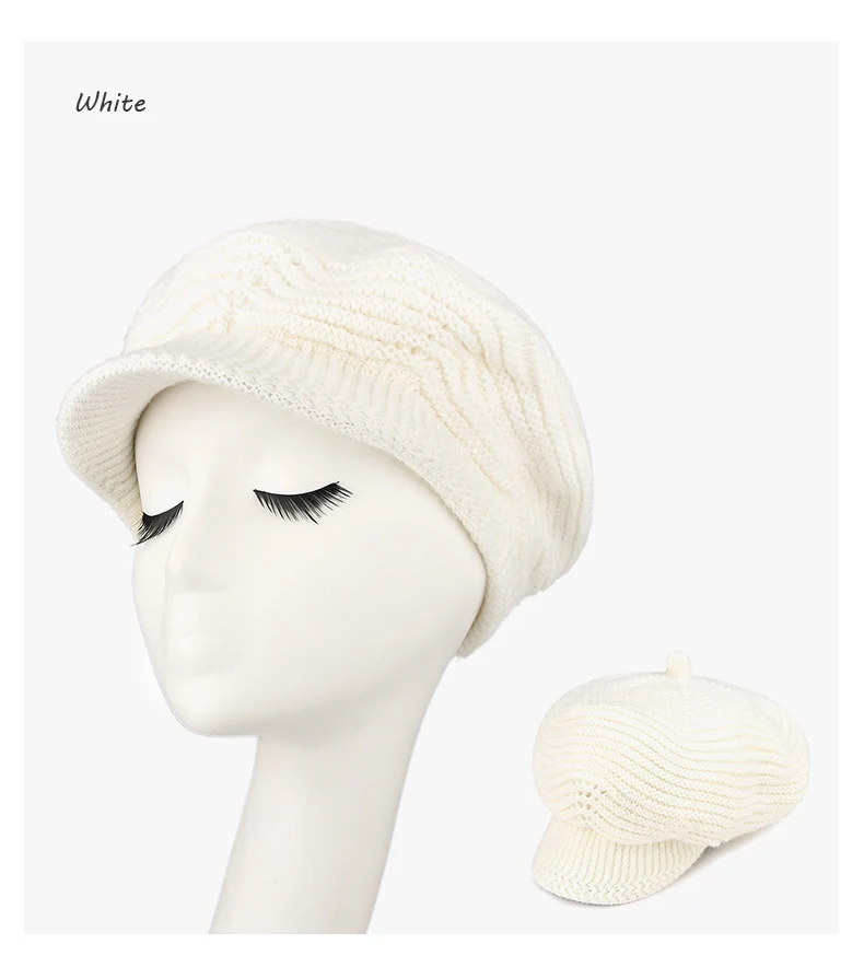 Осенне-зимние вязаные шапки для женщин, однотонная Высококачественная тонкая шапка Newsboy, женская повседневная шерстяная шапка, Зимний берет для женщин и девочек