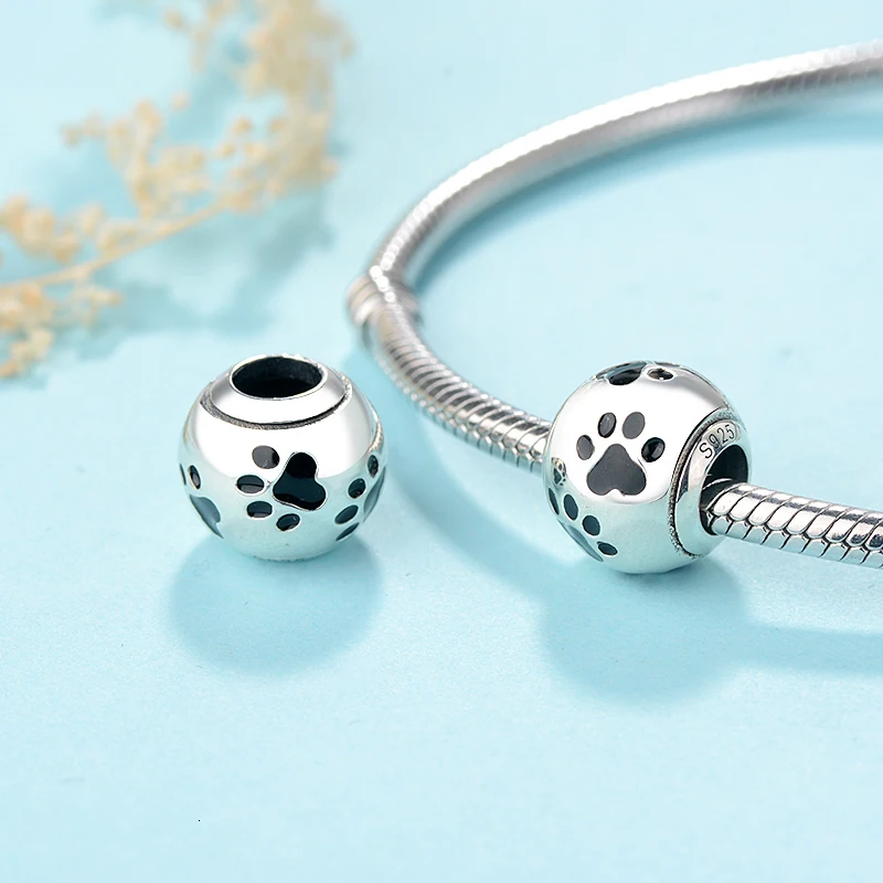 Браслет Pandora из серебра 925 пробы с изображением милой собаки следа животного кота