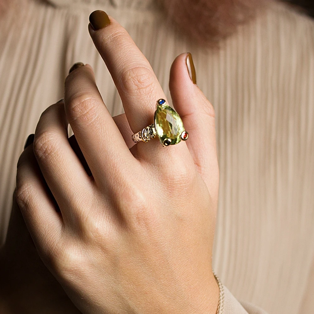 Dreamcarnaval 1989 petite grenouille Look Solitaire anneau pour les femmes anniversaire de mariage doit avoir rayonnant coupe Olivine zircone WA11722 ► Photo 2/6