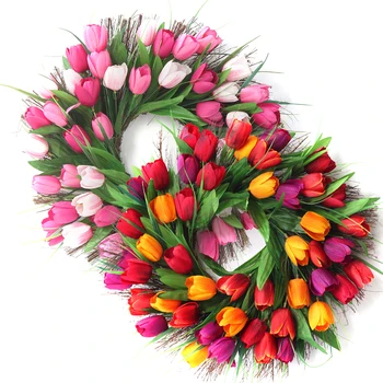 

Fake Tulip Wreath Flower Party Wedding Decoration Artificial Flower Wall Decoration Ornaments Home Door Decorations Fake Flower
