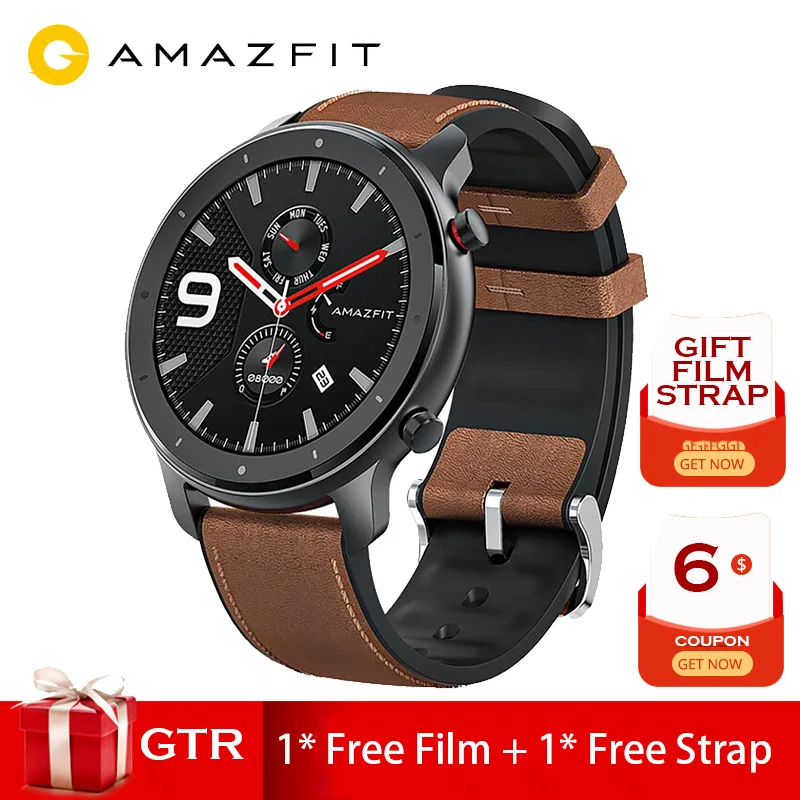 

Global version Amazfit GTR smart watch 47mm AMOLED Screen 24-Day battery life GPS watch 50ATM waterproof Swimming Black Color