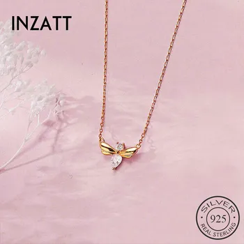 

INZATT Real 925 Sterling Silver Zircon Bee Pendant Necklace For Fashion Women Party Fine Jewelry Cute Accessories 2020 Gift