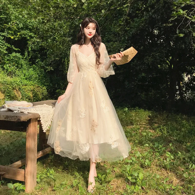 Fair Gauz A Line Dress 2020 New Summer Spaghetti Straps High Waist Puffy Dress + Lace Shirts Sets Elegant V neck Tea Vestidos Fair Gauz A Line Dress 2020 New Summer Spaghetti Straps High Waist Puffy Dress + Lace Shirts Sets Elegant V neck Tea Vestidos