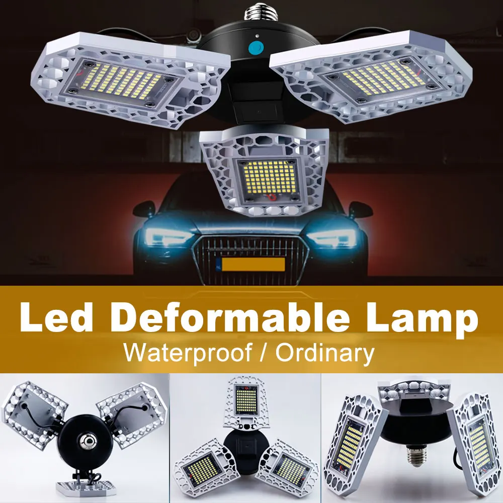 

360 Degrees Deformable E27 LED Garage Light E26 LED Ceiling Light For Warehouse Workshop 80W Folding Three-Leaf Deformation Lamp
