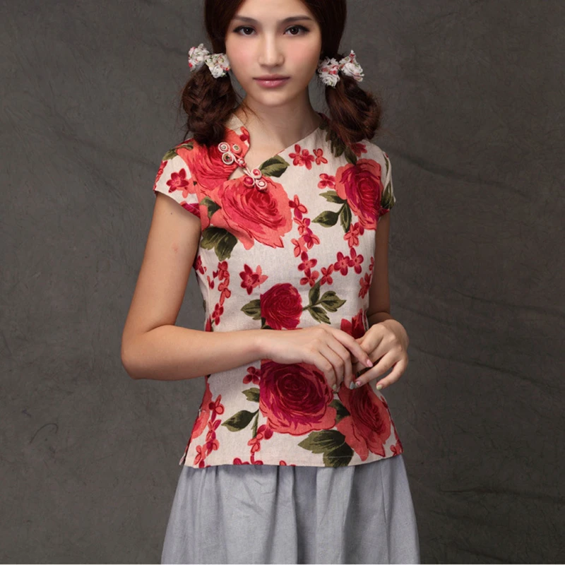Женская рубашка cheongsam из хлопка и льна Новая китайская одежда с пуговицами
