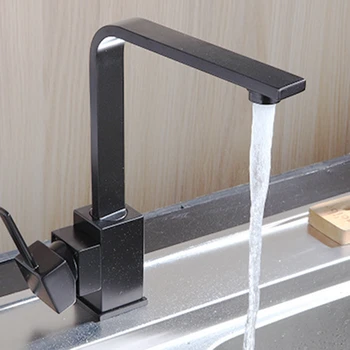 

Black Square Kitchen Faucets 360 Degree Rotation Water Filter Tap Water Faucets Solid copper Sink Tap Water Mixer with Hose