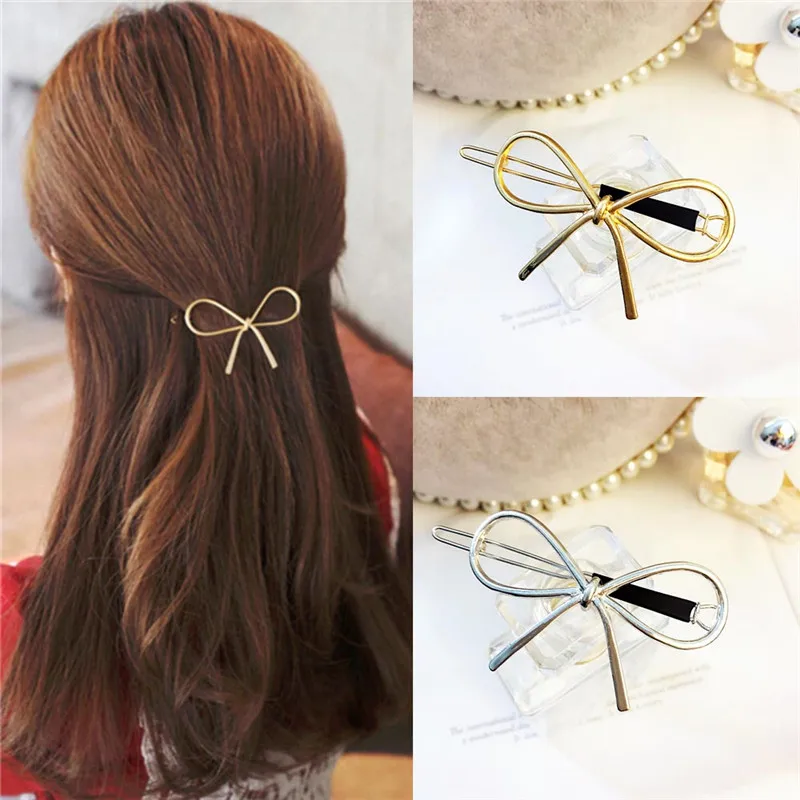 

1 Pcs Simple Elegant Wild BowKnot Hair Styling Clips Gold Silver Hollow Metal Hair pin For Women Girls Headwear Hair Accessories