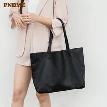 PNDME/Высококачественная Черная Женская Повседневная эко-сумка из натуральной кожи, простая мягкая воловья сумка, вечерние женские сумки для покупок