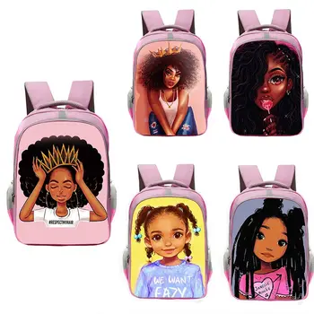 

African Girl Print Backpack Afro Fashion Casual Lady Bags Reflective Strip Waterproof Student School Bag