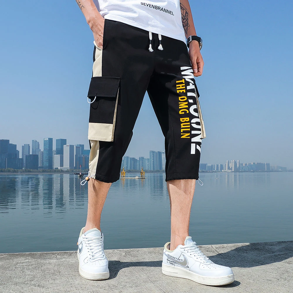 Pantalones cortos para hombre, pantalón de trabajo, holgado, informal, con banda en el tobillo, para jóvenes, a la moda, verano 2021|Pantalones cortos| - AliExpress