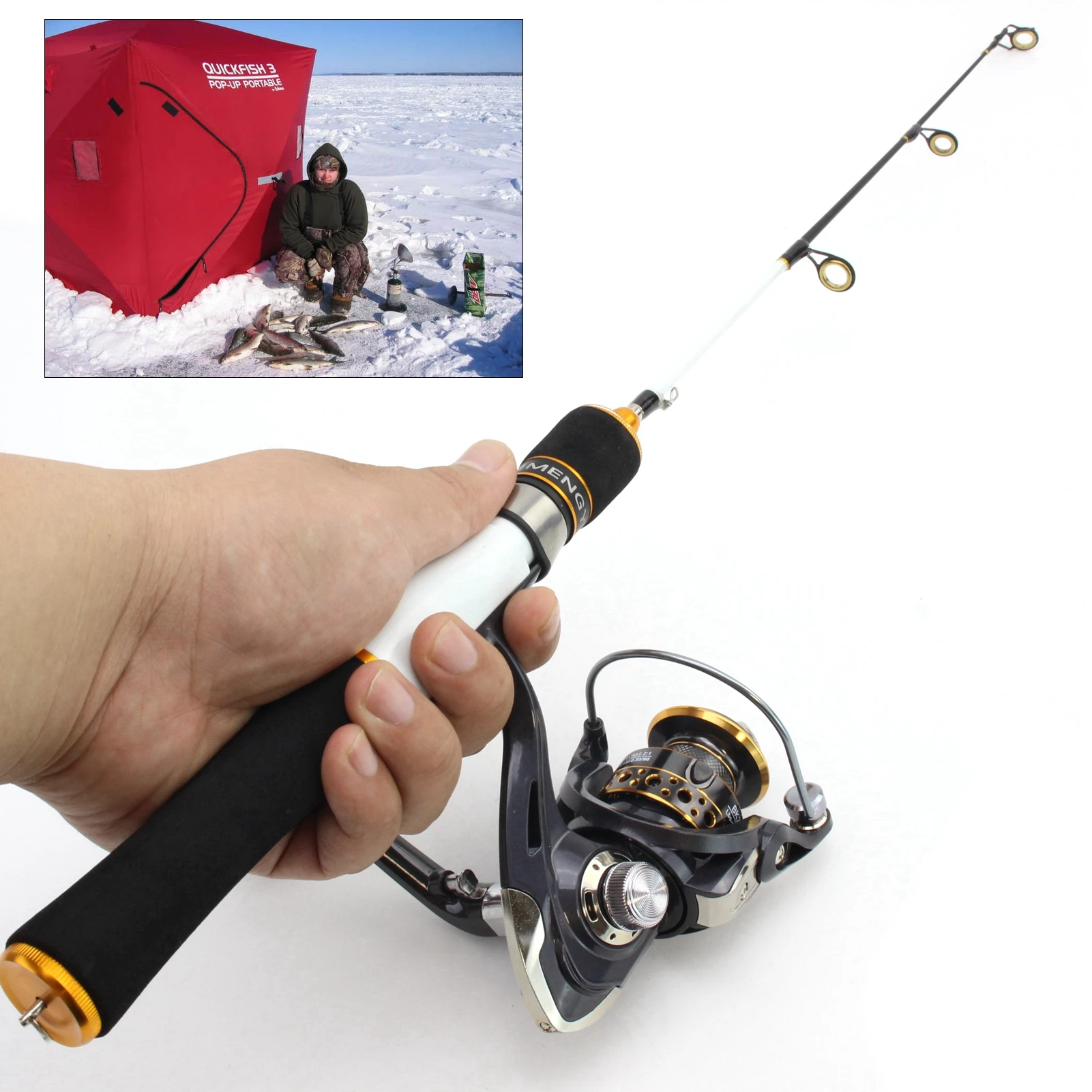 58cm Winter fishing Rod Reel Combos Ultra-short and ultra-light ice fishing  rod 2000 reel set fast Winter carp fishing pole