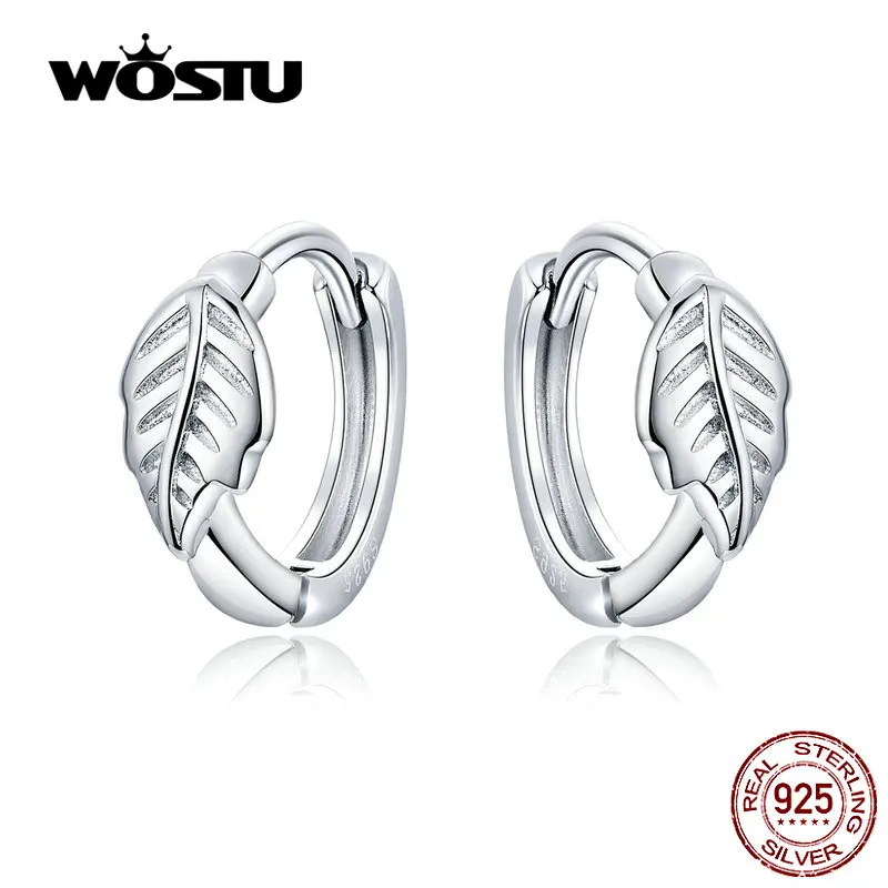 WOSTU, классические серьги-кольца с листьями, 925 пробы, серебряные серьги для женщин, для помолвки, свадьбы, серебряные 925 ювелирные изделия CQE655