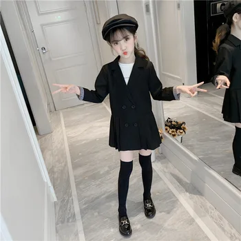 

Fall 2019 New Kids Jacket Korean Style Girls Outerwear Solid Children Clothes Girl Fashion Lapel Long Trench Coat